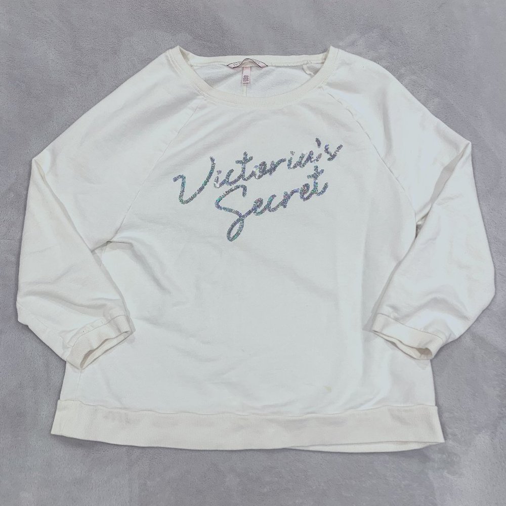 Victoria's Secret Size XS White Sequin Logo Crewneck Sweatshirt